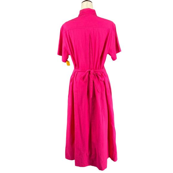 Vtg 80s 90s Two Potato Button Down Tie Back Short Sleeve Maxi Dress M Pink NOS - Picture 3 of 16